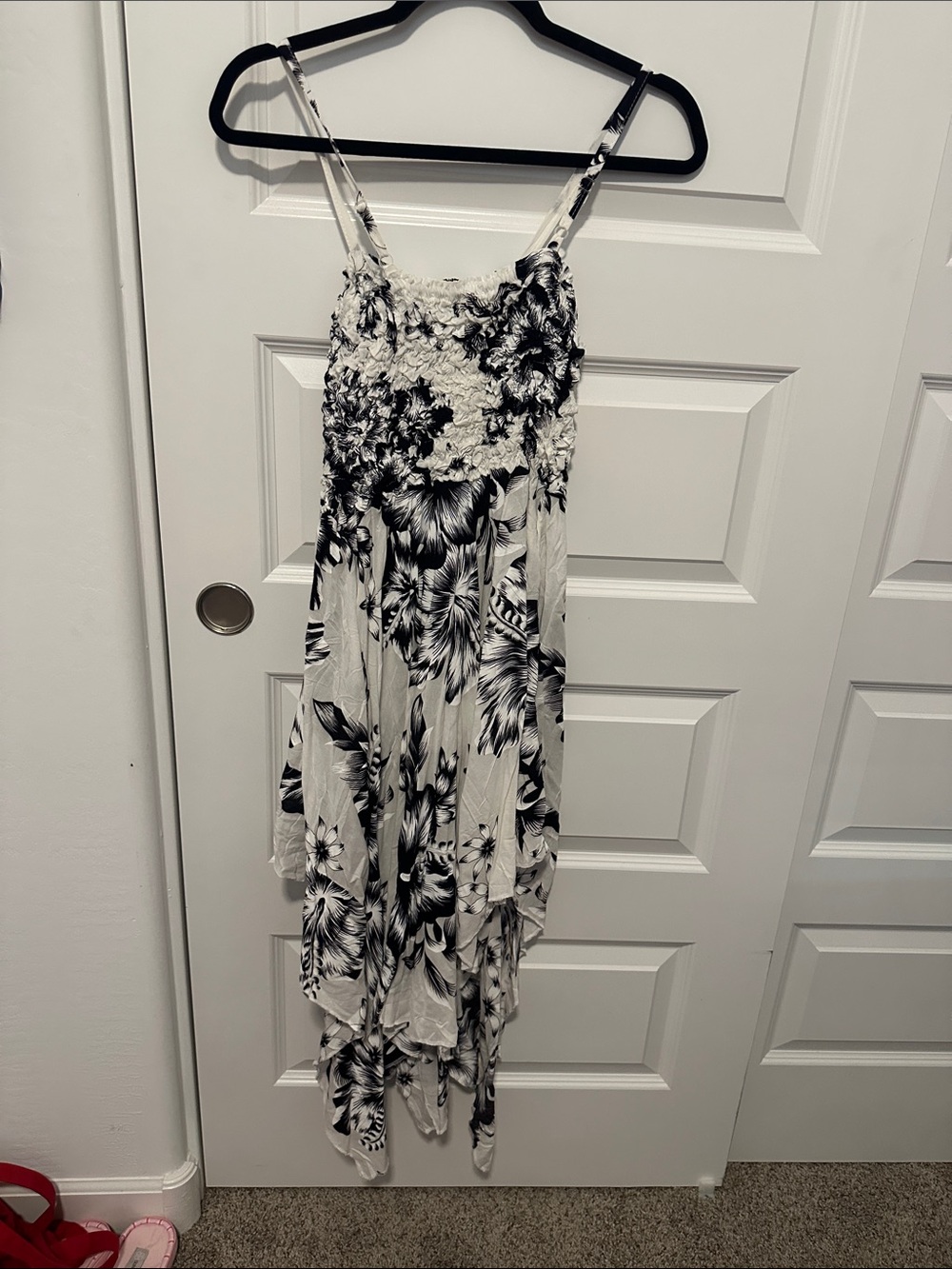 Advance Apparels Black and White Floral Asymmetrical Spaghetti-Strap Dress